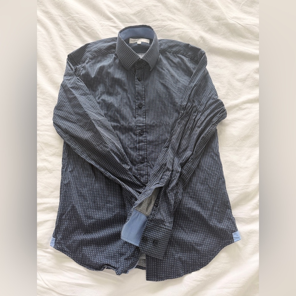 Men's Dark Blue Checkered Casual Shirt